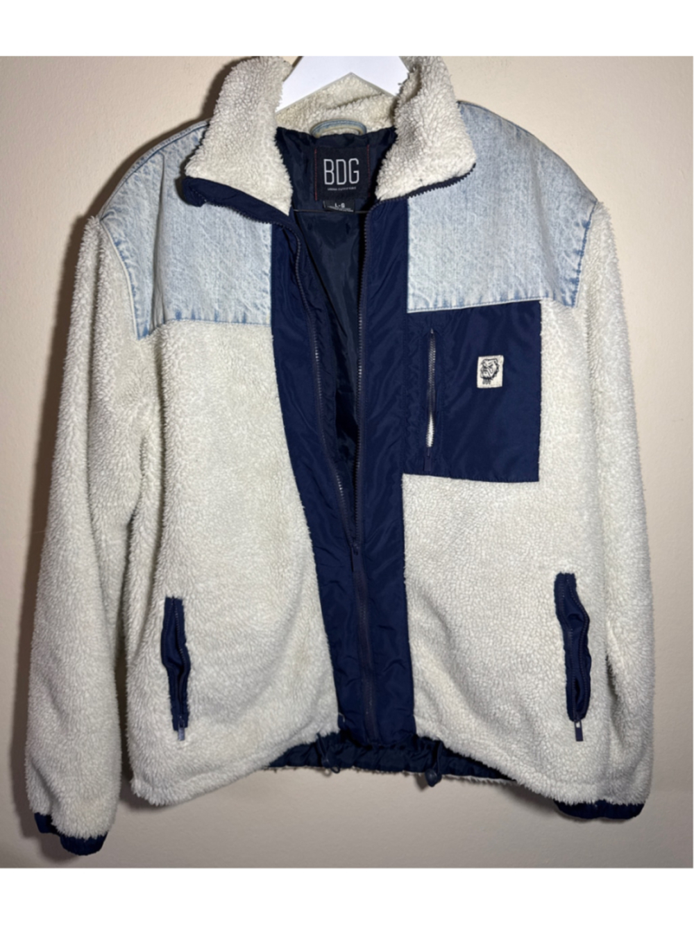 BDG Teddy Jacket Size L Beige and Blue